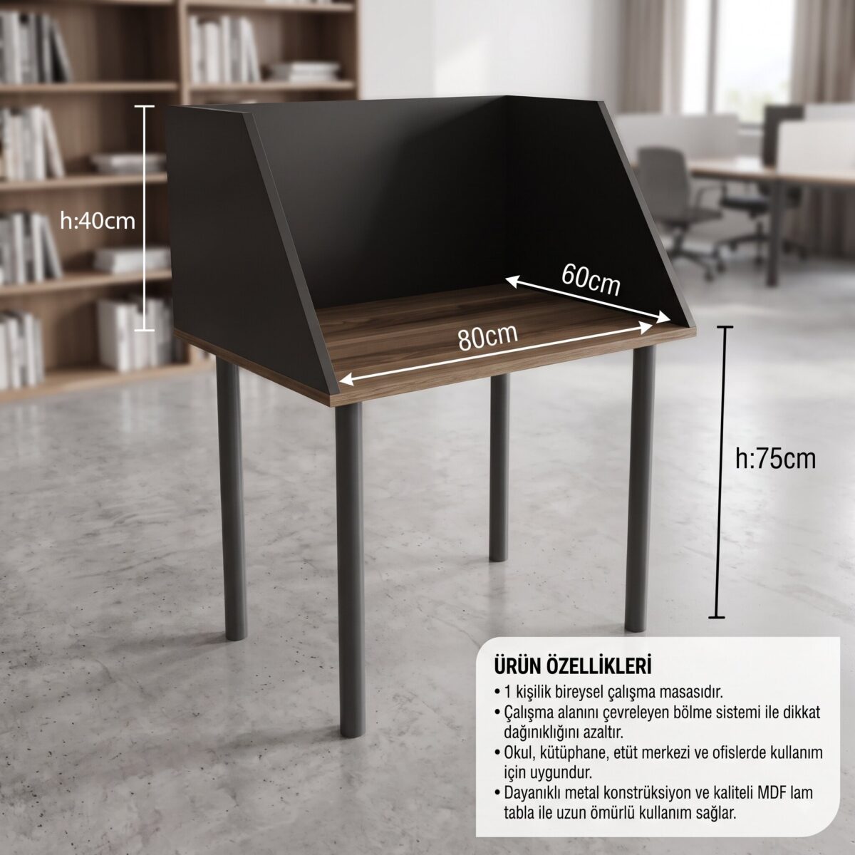 GM040-101 Tek Kişilik Modüler Çalışma Masası – Bölmeli Bireysel Çalışma ve Etüt Masası - Görsel 2