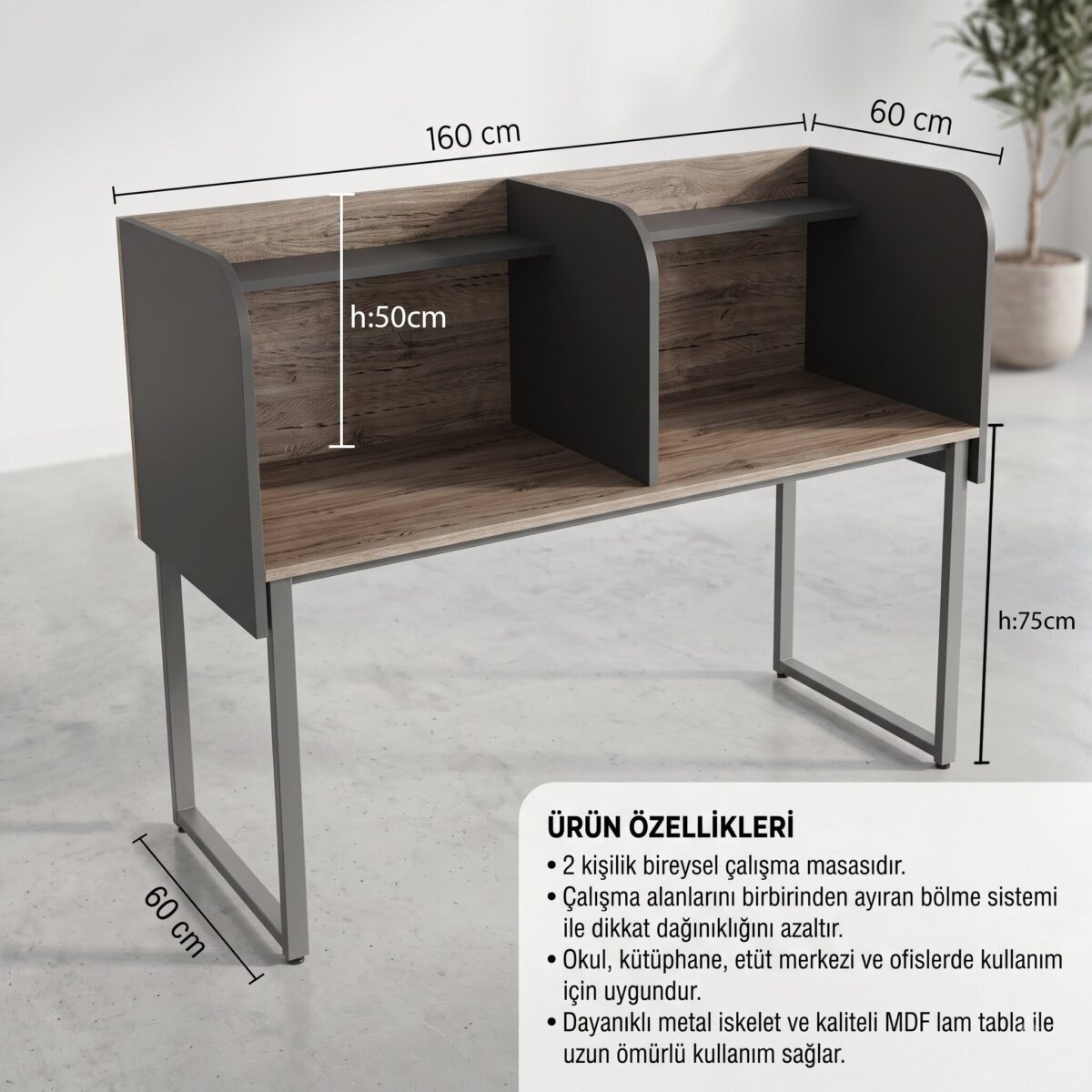 GM040-201 Çift Kişilik Modüler Çalışma Masası – Bölmeli Etüt ve Öğrenci Masası - Görsel 2
